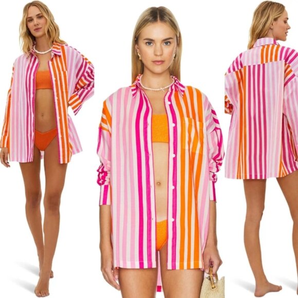 NWoT Beach Riot Revolve Alexa Shirt Dress Top Sunset Stripes Coverup size S/M - Picture 3 of 13